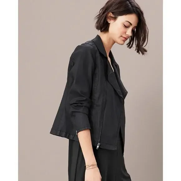 Eileen Fisher Organic Cotton Moto Jacket Sz S Black - Picture 1 of 9